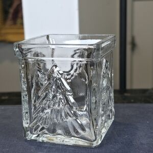 Vintage Clear Glass Votive Holder Dish Christmas Tree Embossed Square CANADA